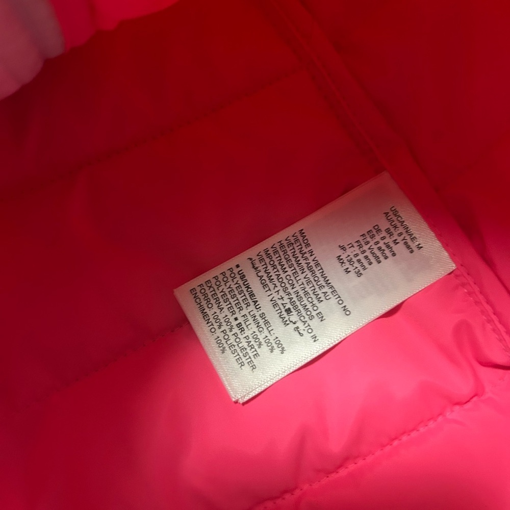 NWT Amazon Essentials Pastel Gradient Hooded Puffer Jacket Sz. 8 w/ Gloves & Sac - Picture 6 of 9